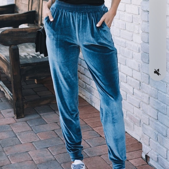 Velvet Blue Gray Jogger Waistband Pants - Picture 1 of 5